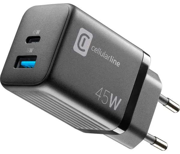 cellularline multipower gan 2 port 45w  (achusbgan2pd45wk)