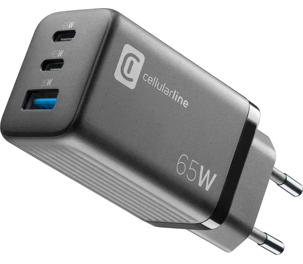 cellularline multipower gan 3 port 2 x 65w  (achusbgan3pd65wk)